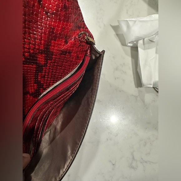 NWT Michael Kors Ellie Medium Shoulder Flap Python Embossed Red Leather Bag - Picture 12 of 12